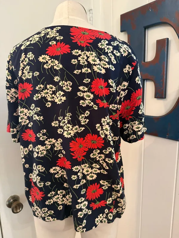 Madewell Navy Hillside Daisy V-Neck Tie-Front Top with Floral Print Sz M - Image 3