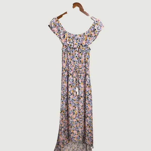 Kingston Grey Floral Off The Shoulder High Low Maxi Dress Medium Tassel Waist - Image 7