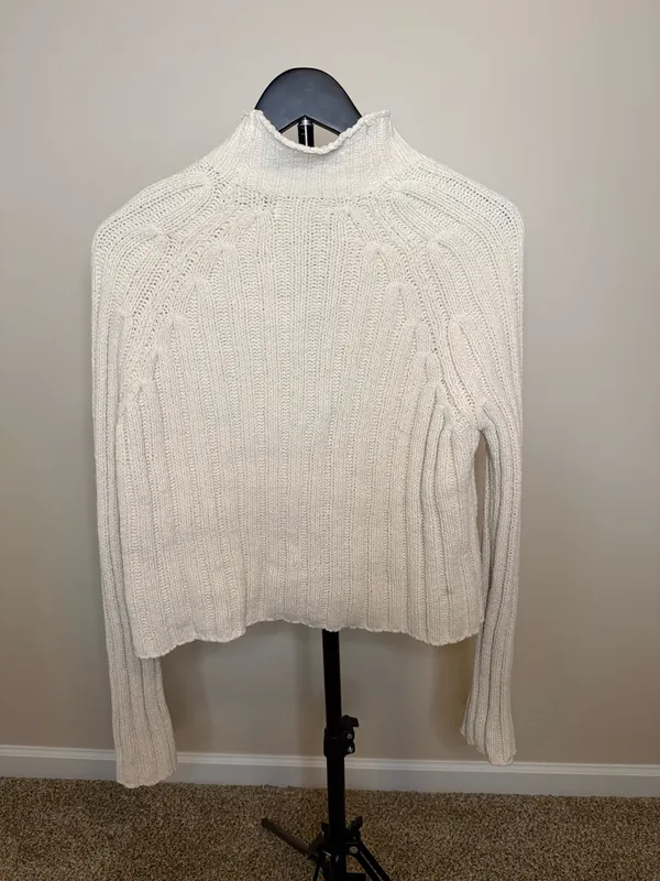 American Eagle Cropped Cream Sweater-S - Image 3