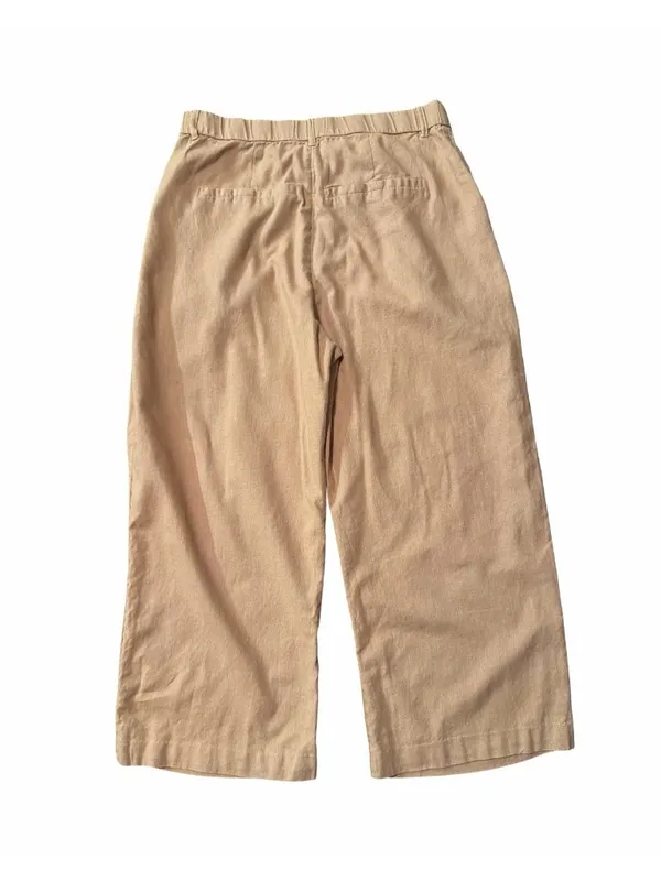 Abercrombie Fitch Wide Leg Linen Blend Pants Trousers Tan Pleated Large 32x24 - Image 2
