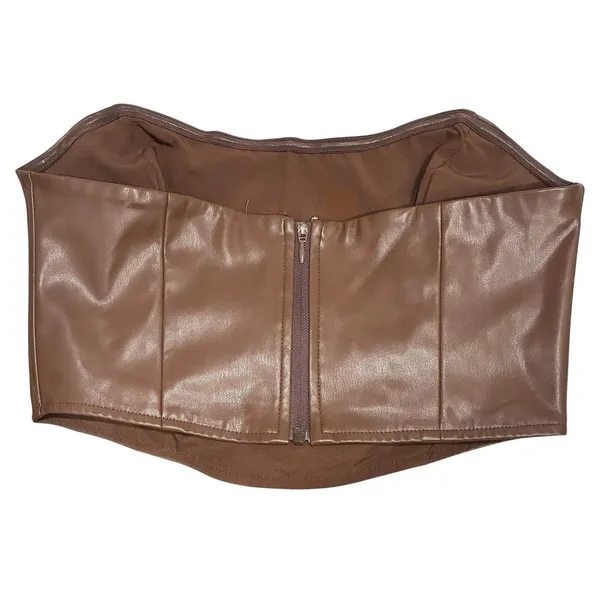 Showpo Lorrin Faux Leather Crop Corset Top Chocolate Brown Womens Size US 6 - Image 5