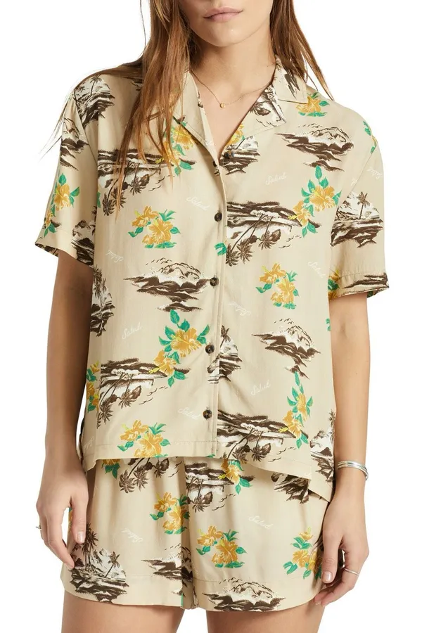 Brixton Bunker Paradise Island Print Camp Shirt Medium - Image 3