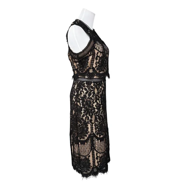 Lulu's Sweetness Lace Midi‎ Dress MEDIUM Black & Nude Flirty Lacy Feminine - Image 4
