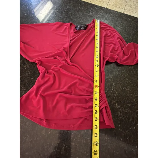 Norma Kamali Red Surplice Blouse Sz Sm Red Top Shirt Ruched Workwear - Image 7