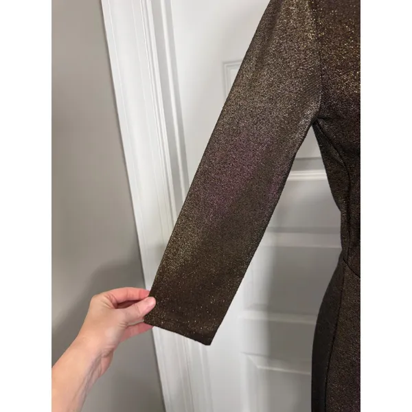 Alice + Olivia Metallic Bronze Sheath Dress‎ Mesh Back Cocktail Quiet Luxury - Image 7