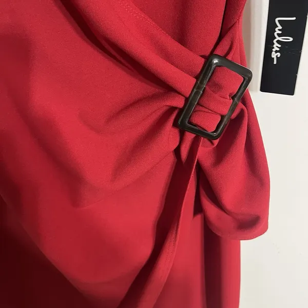 NWT Women's Lulus Apulia‎ Red Puff Sleeve Belted Bodycon Dress Size Large - Image 11