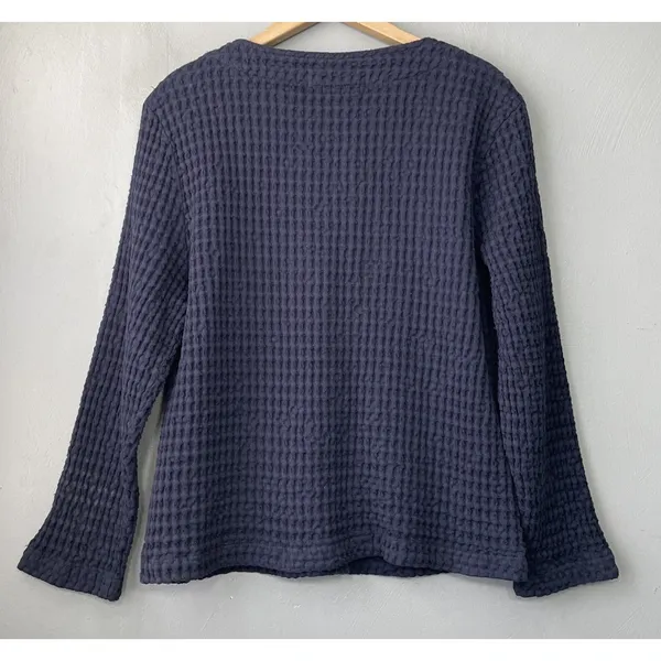 Mod O Doc Jacket Size Large Navy Textured Waffle Lagenlook Boxy Artsy Cotton Top - Image 5