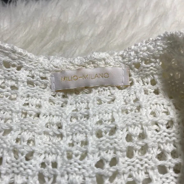 Milio Milano White Crochet Short Sleeves Button-Down Sweater Sz-M/L - Image 4