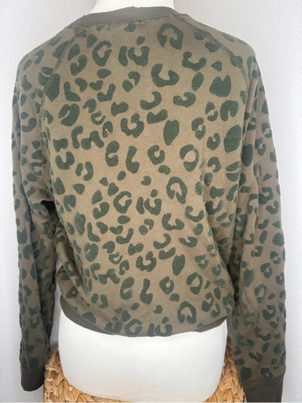 Rails Crewneck sweatshirt cotton olive brown leopard animal print long sleeve - Image 4