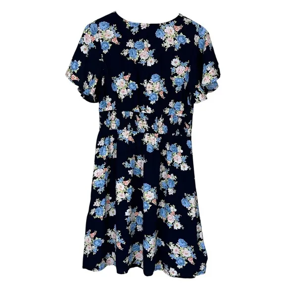 Loft Floral Knee‎ Length Dress Womens 4 Blue Viscose Dainty Romantic Boho Garden - Image 4