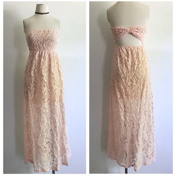 Gorgeous Pink Strapless Lace Maxi Dress - Image 4