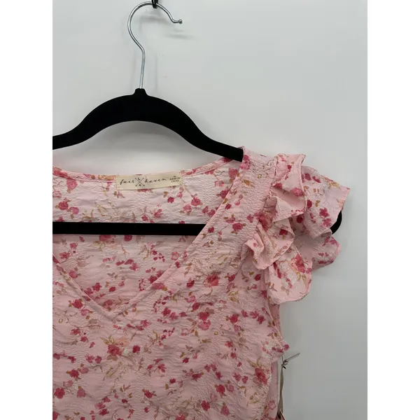 Fair Haven Pink Floral Top Size M NWT‎ Ruffle Coquette Feminine Crinkled Blouse - Image 3