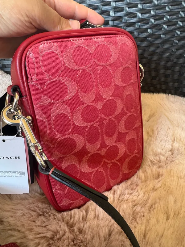 NWT Coach CAJ44 Men's Stanton Crossbody Bag In Signature Denim/Ruby Red - Image 3
