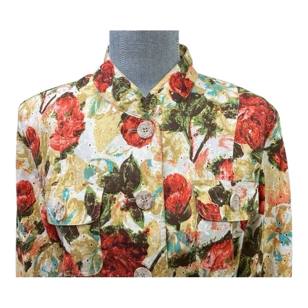 BAMBOO TRADERS Floral Cotton Eyelet Lined Short Blazer/Jacket - Size Large - Image 8