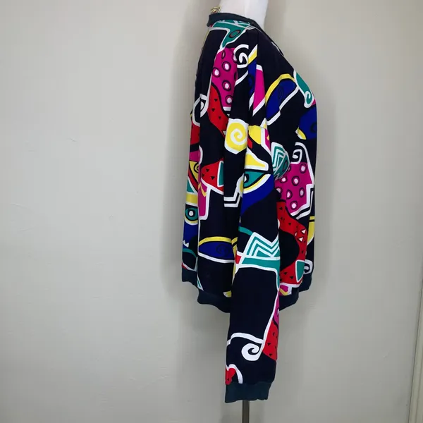 Vintage Bright 90s Pullover Cotton Sz XL Geometric Pattern Black - Image 4