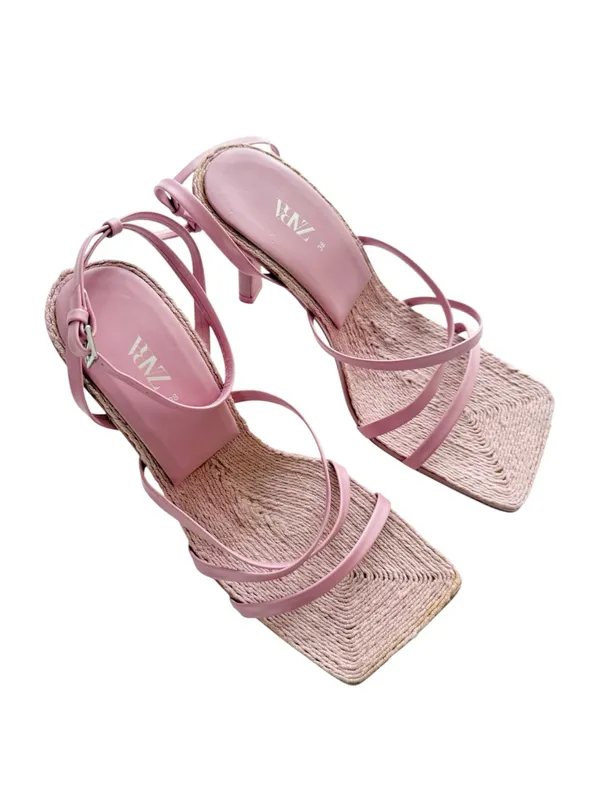 Zara Pink Jute Square Toe Heels size 38 (7.5) - Image 2