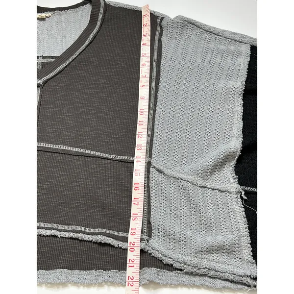 POL Patchwork Thermal Top Small Oversized Cropped Raw Hem Colorblock Boho - Image 8