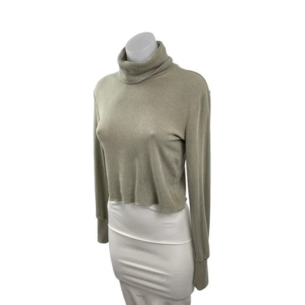 Aritzia Wilfred Free Women's Green Ribbed Long Sleeve Slim Crop Sweater Top XS - Image 2