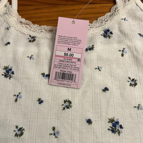 Wild Fable Floral Print Tank Top - Cream and Blue - Image 3