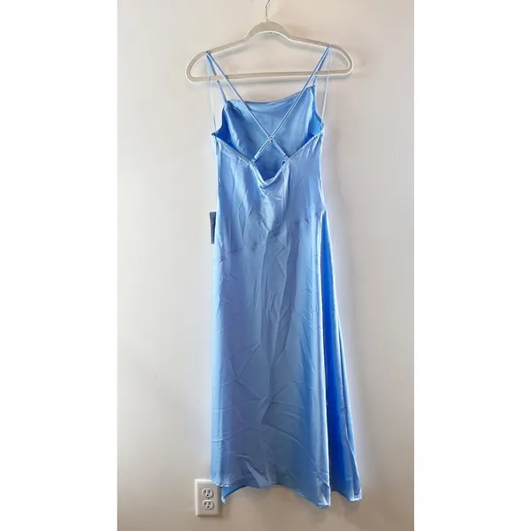 ASTR Midi Satin Gaia Slip Dress in Sky Blue Small - Image 6