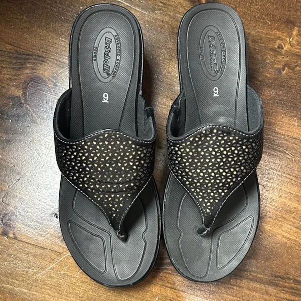 Dr. Scholl's Wedge Sandals 9 Black Advanced Comfort Summer Shoes Orthopedic - Image 4