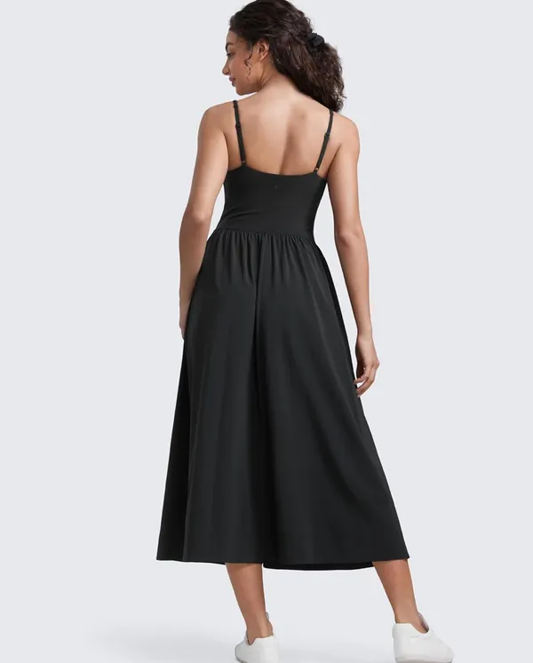 CRZ YOGA Square Neck Maxi Dress for Women - Flowy Sleeveless Padded Travel Casual Outfits with Side Pockets - Image 3