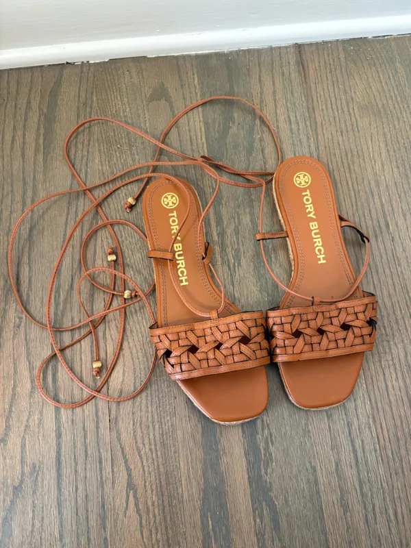 Tory Burch Basketweave Espadrille Wrap Sandal Size 7 - Image 2
