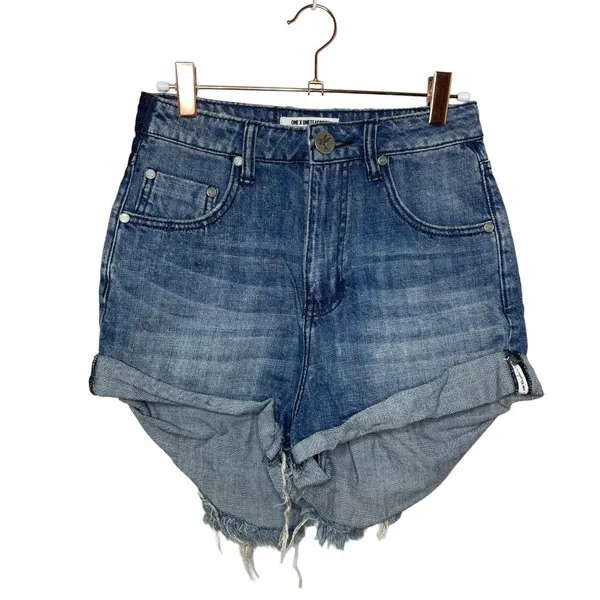 One Teaspoon Bandits High Waist Short Blue Society Cut-off Jean Shorts Size 24 - Image 2