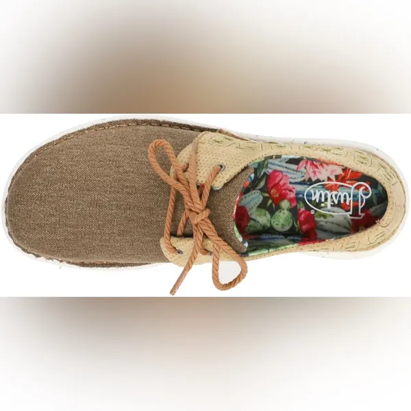 Justin Boots Cac-Tie Lace-Up Casual Shoes Tan Khaki Floral Lined Women’s JL142 Sz 8.5 - Image 4