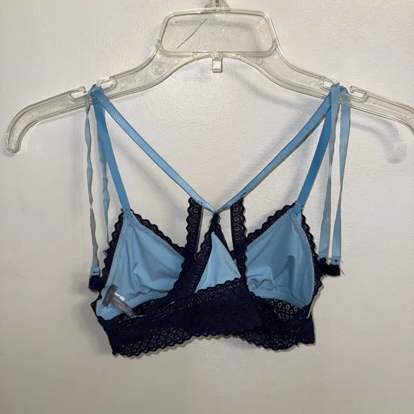 NWOT Aerie Blue Scalloped Trim Double Shoulder-Tie Straps w/ Tassels Bralette XS - Image 2