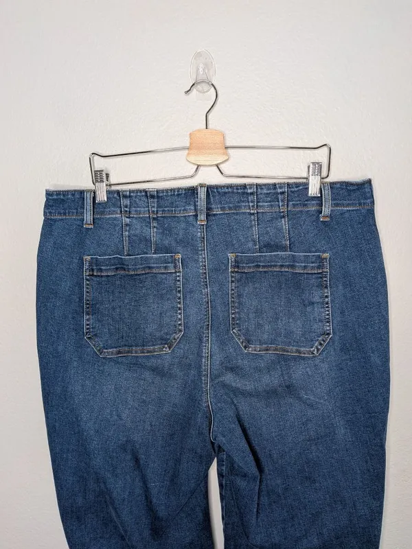 Talbots Womens Wide Leg Blue Denim Jeans 18W Side Button Detail - Image 3