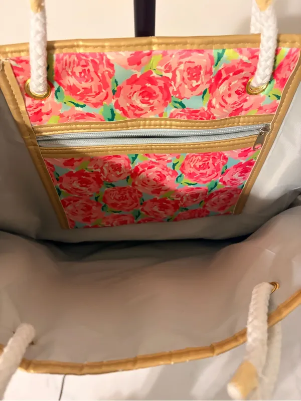 Floral Rose Rope-Handle Tote Bag - Pink - Image 3
