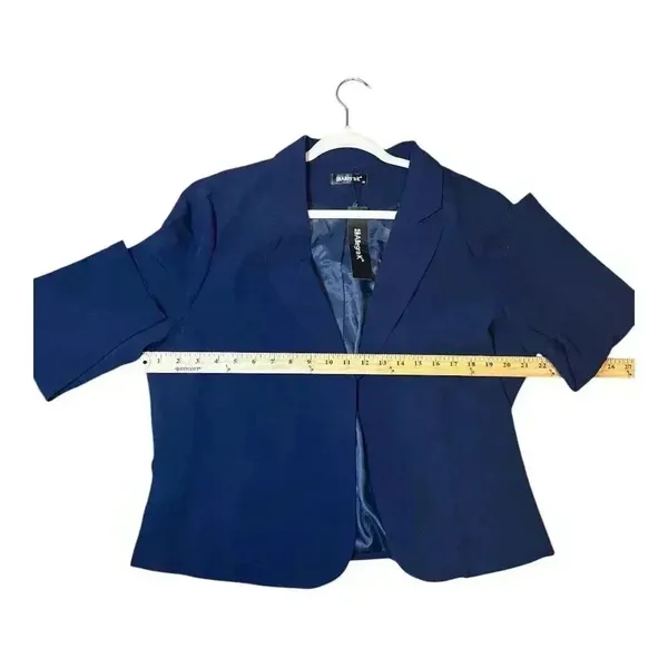 Allegra K‎ Navy Blue Cropped Open Front Blazer, 1x - Image 4