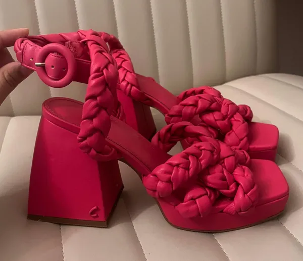 Circus by Sam Edelman Chunky Hot Pink Rope Heels Thick Platform Heel Barbie heels birthday chunky heels Valentine’s Day shabby chic - Image 2