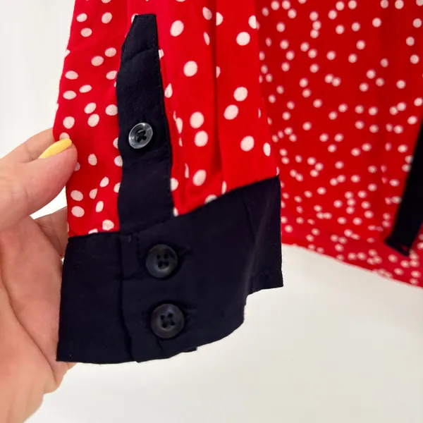Maeve Anthropologie Bagatelle‎ Red Polka Dot Long Sleeve Button Down Blouse 10 - Image 5