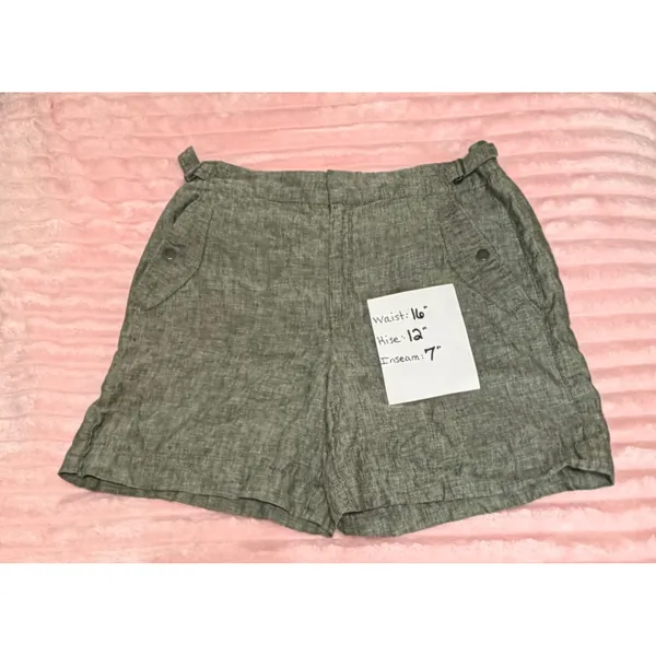 Athleta Voyager 100% Linen Shorts Womens 12 Aspen Olive Adjustable Waist - Image 6