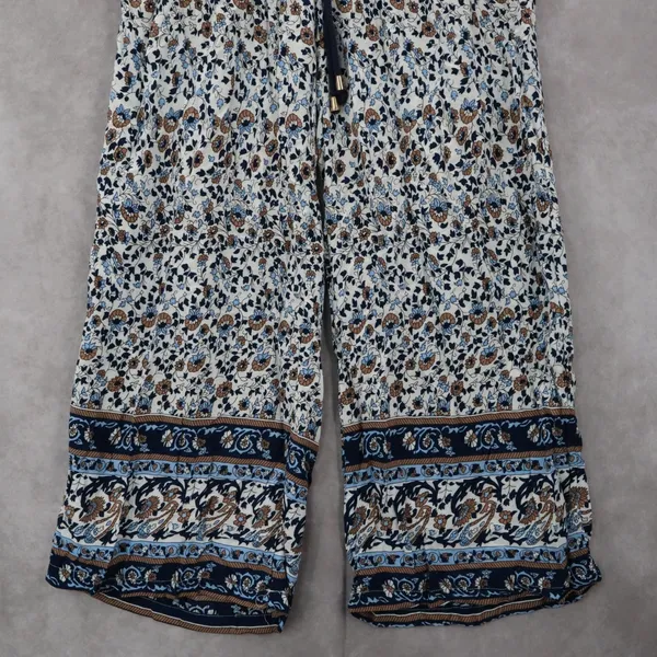 Indero Blue Floral Wide Leg Boho Pull On‎ Straight Leg Trousers Pant L/XL - Image 5