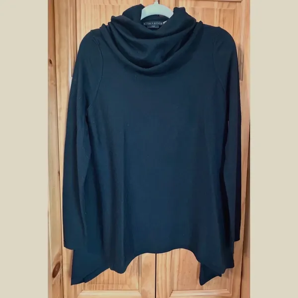 Alice + Olivia Base‎ Black Wool Cashmere Cowl Neck Draped Sweater Tunic Large L - Image 3