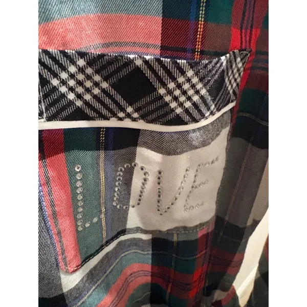 Victorias Secret Red Plaid Flannel Romper LOVE Rhinestone Sleepwear Small Lounge - Image 7