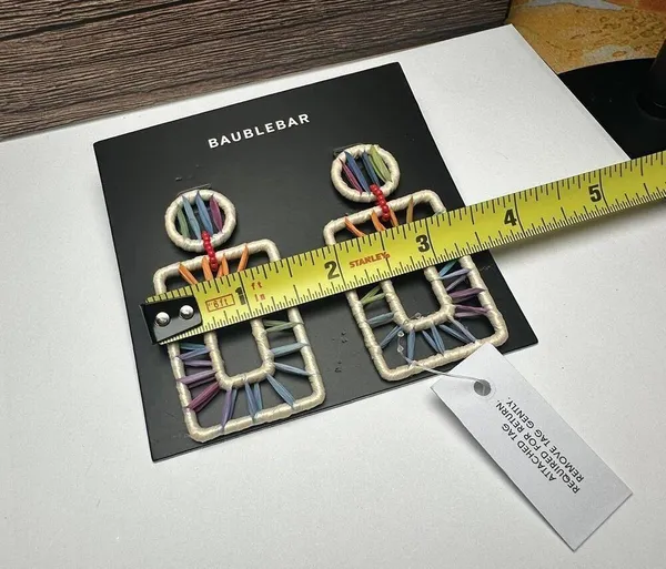 Baublebar Multi Color Raffia Statement Dangle Drop Pierced Earrings NWT - Image 4