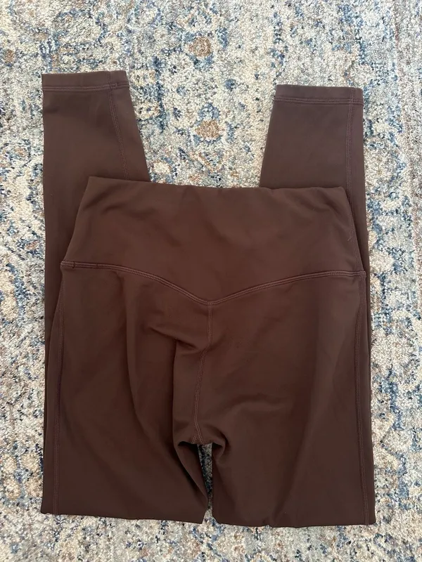 Laslulu Foldover High Waist Yoga Leggings Brown Size M - Image 4