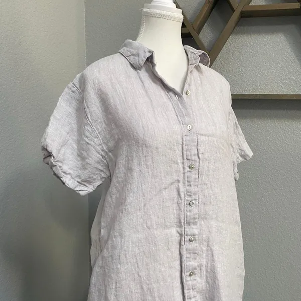C&C California Light Grey Purple Button Up Dress Short Sleeve Linen Pockets - Image 2