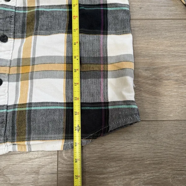 Y2k skater Kirra Women Plaid Flannel Button Down Shirt Gray Yellow Cotton Size M - Image 4