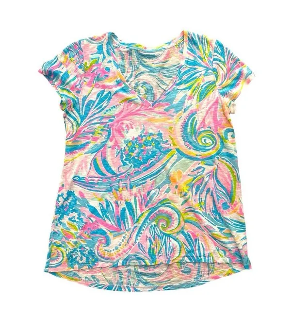 Pink Blue Etta Top Carnival Coral Womens Size Small V Neck - Image 2