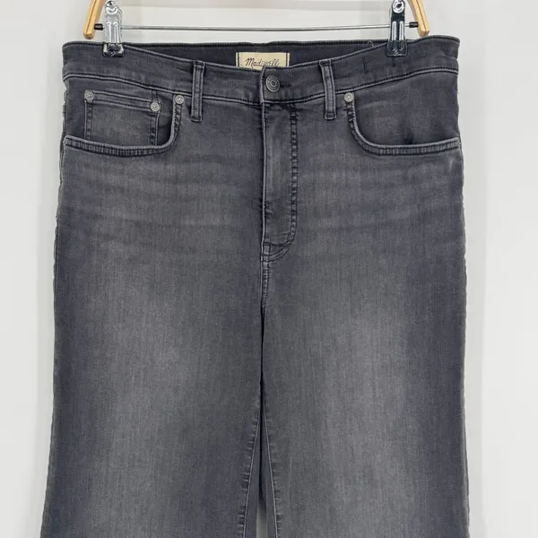 Madewell Flared Wide-Leg Jeans Size 31P‎ Gray Raw Hem High Rise Stretch Denim - Image 3