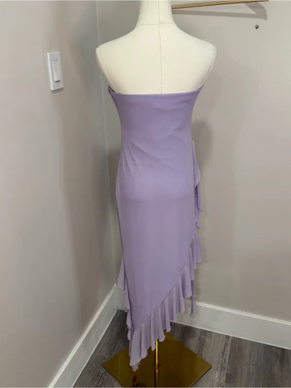 Hello Molly Social Status Strapless Mesh Frill Midi Dress‎ Lilac Medium - Image 3