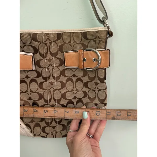 Coach Signature Stripe Buckle Crossbody Shoulder Bag‎ 1487 Khaki White Y2K - Image 6
