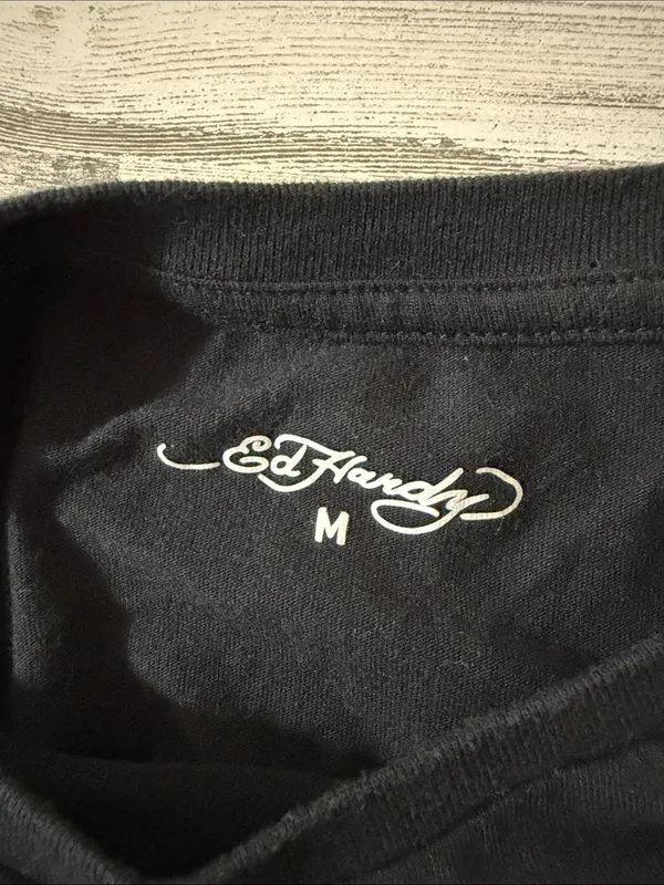 Ed Hardy Black Crop Baby Doll Tee with Red Butterfly & Gold Script - Image 6
