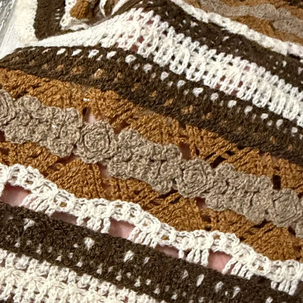 Ultra Pink Brown and Cream Striped Crochet Top - Image 5