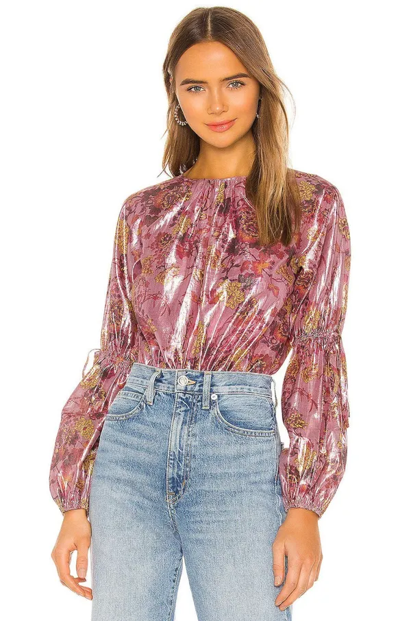 Tularosa Emerson Magnolia Floral Bodysuit Metallic Puff Long Sleeves Size Small - Image 3